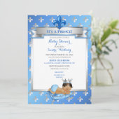 Invitation Baby Blue & Silver Fleur de Lis Ethnic Prince (Debout devant)