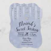 Invitation Baby Blue & Silver Parties scintillant Stars Sweet (Devant / Derrière)