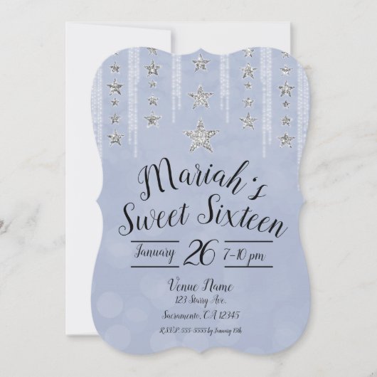 Invitation Baby Blue & Silver Parties scintillant Stars Sweet (Devant)