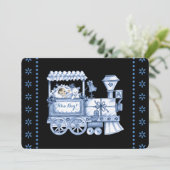 Invitation Baby Blue Train Baby Boy Douche (Debout devant)