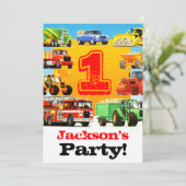 Invitation Baby Boy 1er anniversaire Big Trucks Party (Debout devant)