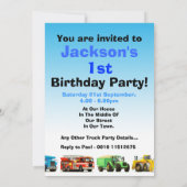 Invitation Baby Boy 1er anniversaire Big Trucks Party (Dos)