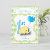 Invitation Baby Boy 1er anniversaire fête avec un bébé élépha (Debout devant)