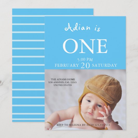 Invitation Baby Boy 1st Birthday Photo (Devant / Derrière)