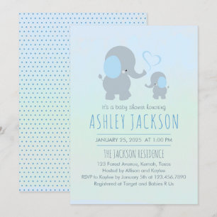 Invitation Baby Boy Baby Elephant Baby shower