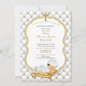 Invitation Baby Boy Baptism Christening Gold Cross (Devant)