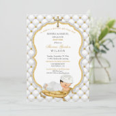 Invitation Baby Boy Baptism Christening Gold Cross (Debout devant)
