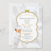 Invitation Baby Boy Baptism Christening Gold Cross (Devant)