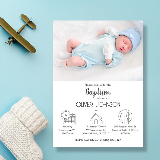 Invitation Baby Boy Bautizo Invitacion Élégant Baptême modern