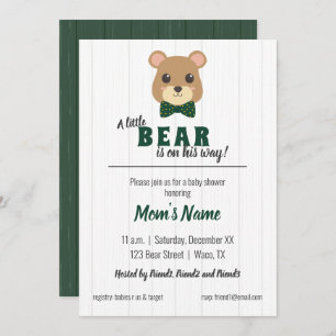 Invitation Baby Boy Bear Green & Gold Baby shower