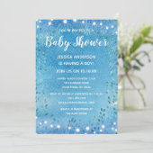 Invitation Baby Boy Blue Aquarelle String Baby shower Lumière (Debout devant)