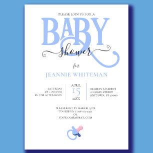 Invitation Baby Boy Blue avec Tétine Baby Shower