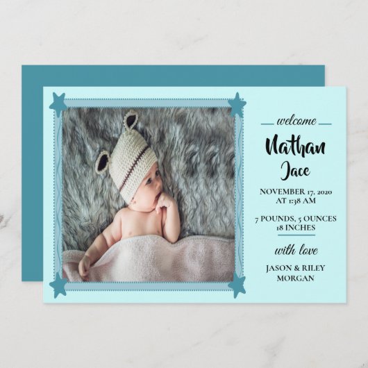 Invitation Baby Boy Blue Birth Announcement (Devant / Derrière)