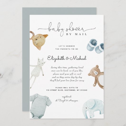 Invitation Baby Boy Blue Boho Aquarelle Baby shower Par Mail (Devant / Derrière)