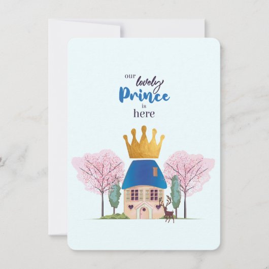 Invitation Baby Boy Blue Gold Prince Baby shower du château (Devant)