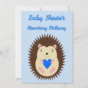 Invitation Baby Boy Blue Heart Hérisson Baby Shower