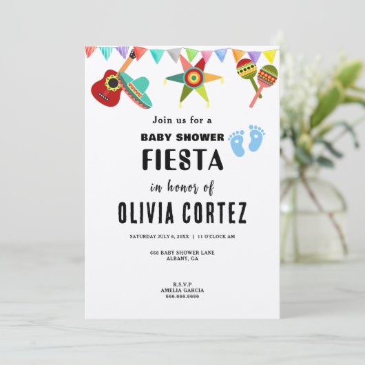 Invitation Baby Boy Blue Mexican Fiesta Baby shower (Debout devant)