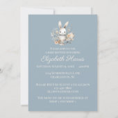 Invitation Baby Boy Blue Rabbit and Flowers Baby shower (Dos)