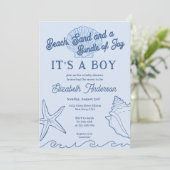 Invitation Baby Boy Blue Summer Baby shower Beach (Debout devant)