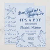 Invitation Baby Boy Blue Summer Baby shower Beach (Devant / Derrière)