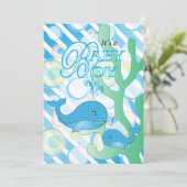 Invitation Baby Boy Blue Whale Baby shower (Debout devant)