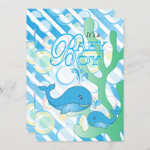 Invitation Baby Boy Blue Whale Baby shower