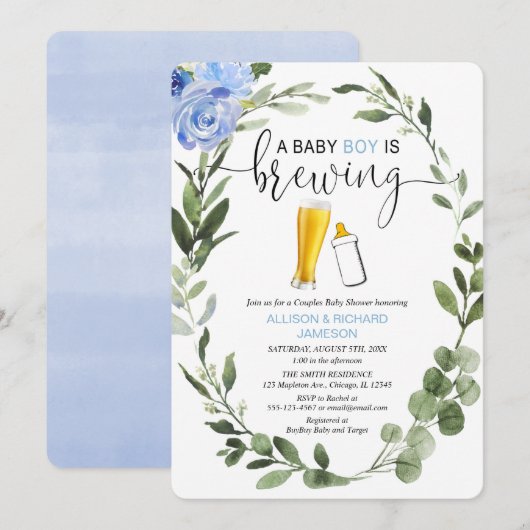 Invitation Baby Boy brasse verdure couples baby shower (Devant / Derrière)