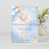 Invitation Baby Boy Bunny Baby shower (Debout devant)