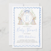 Invitation Baby Boy Bunny Rabbit Douche Preppy Blue En vichy (Devant)