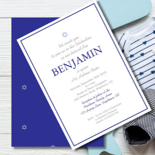 Invitation Baby Boy Cérémonie de désignation Hébreu Juif Bleu