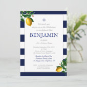 Invitation Baby Boy Cérémonie de nom Lemons Bleu Juif Hébreu (Debout devant)