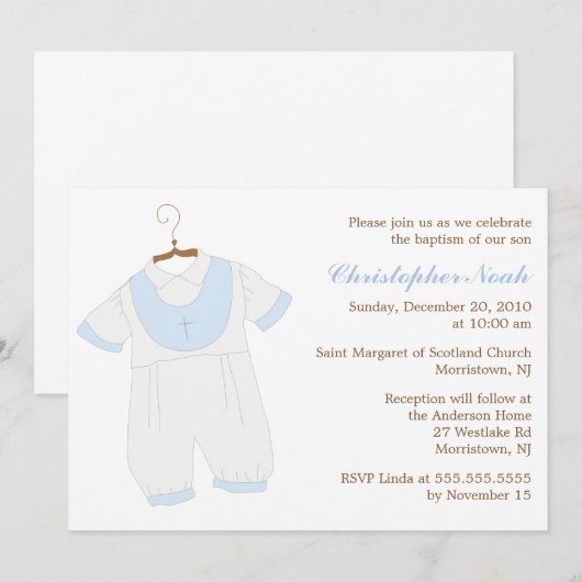 Invitation Baby Boy Christening (Devant / Derrière)