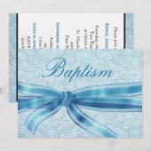Invitation Baby Boy Christening Blue Damask Linen Papier (Devant / Derrière)