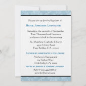 Invitation Baby Boy Christening Blue Damask Linen Papier (Dos)