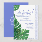 Invitation Baby Boy, Citation Script Baby shower floral tropi (Devant / Derrière)