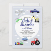 Invitation Baby Boy Cute Blue Car Train Baby shower de transp (Devant)