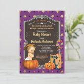 Invitation Baby-boy d'Halloween douches en or violet (Debout devant)