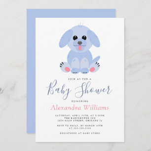 Invitation Baby Boy Douche Bleu Chiot Personnalisé