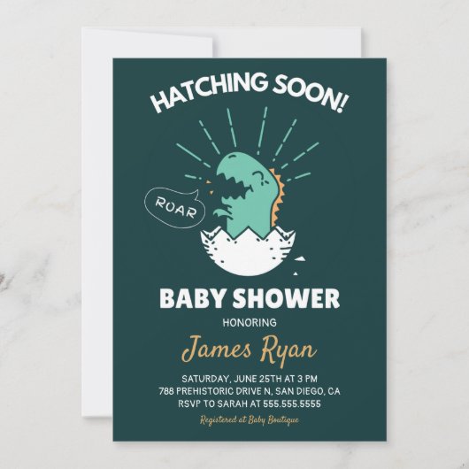 Invitation Baby Boy Douche : Dinosaure Hatching Bientôt Invit (Devant)