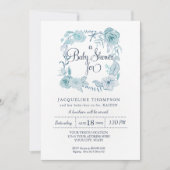Invitation Baby Boy Douche Marine avec Aqua Blue Aquarelle Fl (Devant)