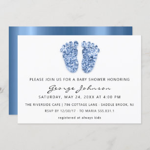 Invitation Baby Boy Douche Pieds Parties scintillant Bleu Bla