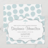 Invitation Baby boy douche pois cadre parapluie bleu (Devant / Derrière)