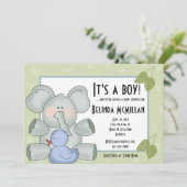 Invitation Baby Boy Elepant sur Green (Debout devant)
