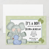 Invitation Baby Boy Elepant sur Green (Devant / Derrière)