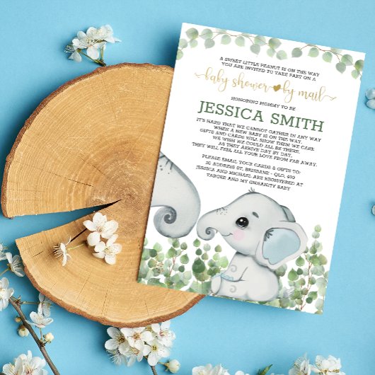 Invitation Baby Boy Elephant Baby shower Par Mail
