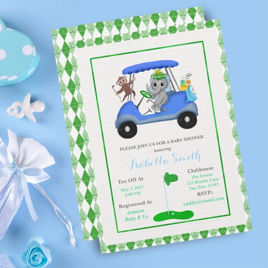 Invitation Baby Boy Elephant & Monkey Douche