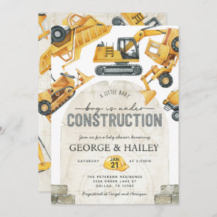 Invitation Baby Boy en construction Baby shower Camion de pom