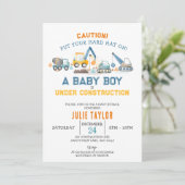 Invitation Baby Boy en construction, Baby shower Digger (Debout devant)