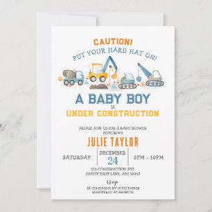 Invitation Baby Boy en construction, Baby shower Digger