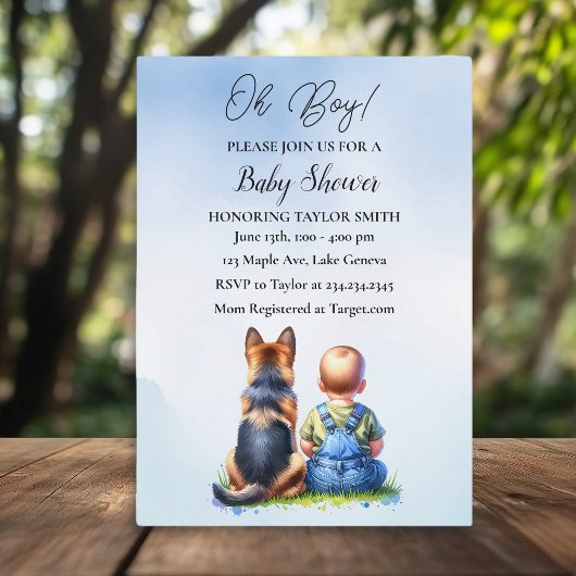 Invitation Baby Boy et son Baby shower de chiot berger allema